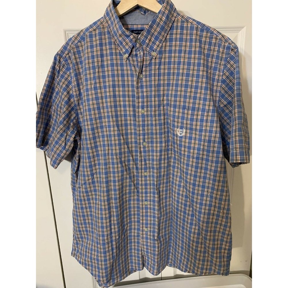 Chaps Plaid Short Sleeve Men's Button-Down‎ Shirt Sz L Blue Orange